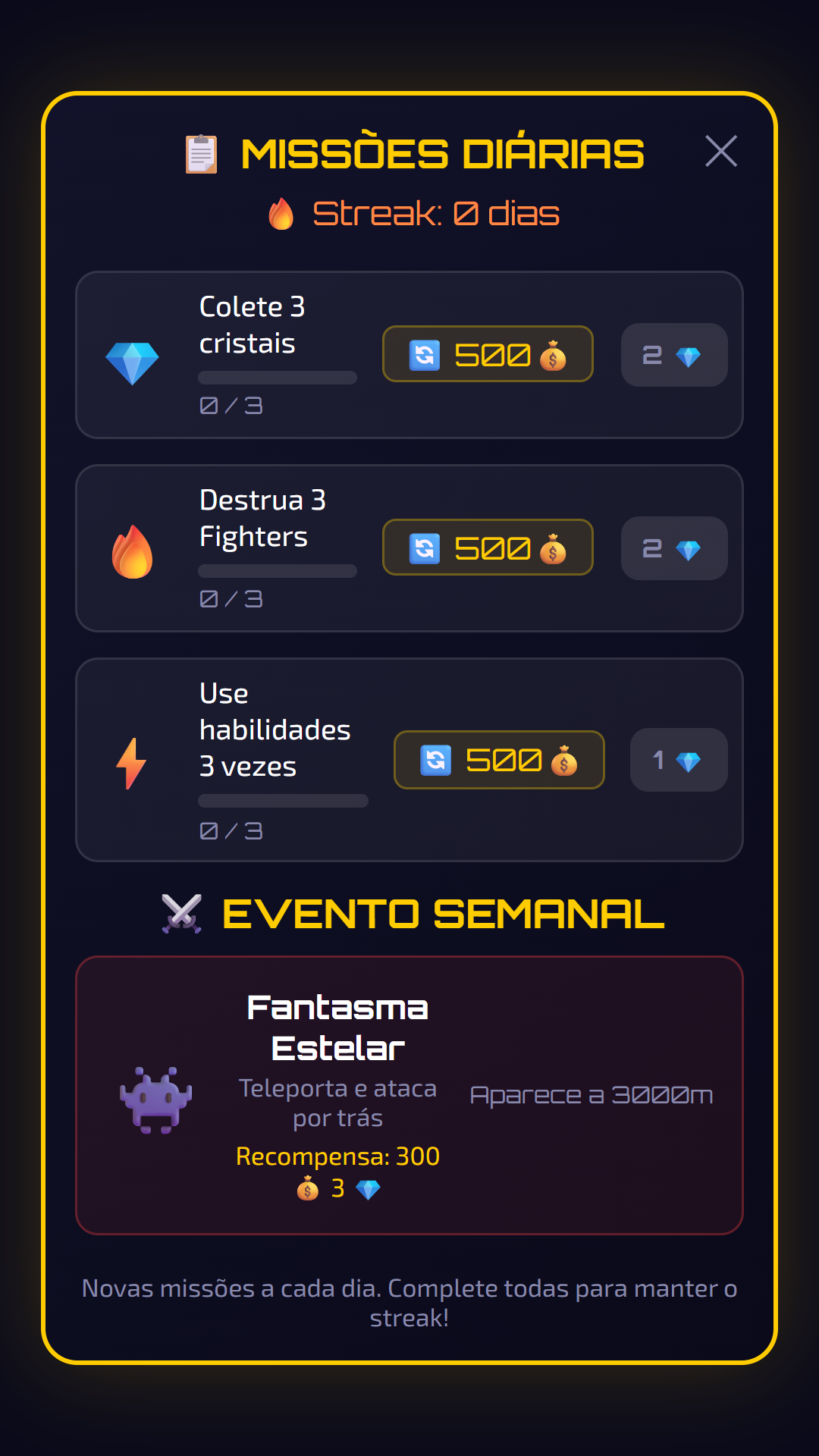 Screenshot — Eventos semanais